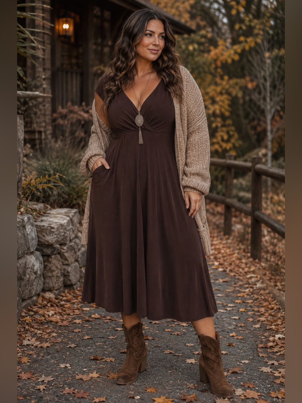 Y2K Vintage Brown Midi Dress Size 14 Gilmore Girls 2000s Fall